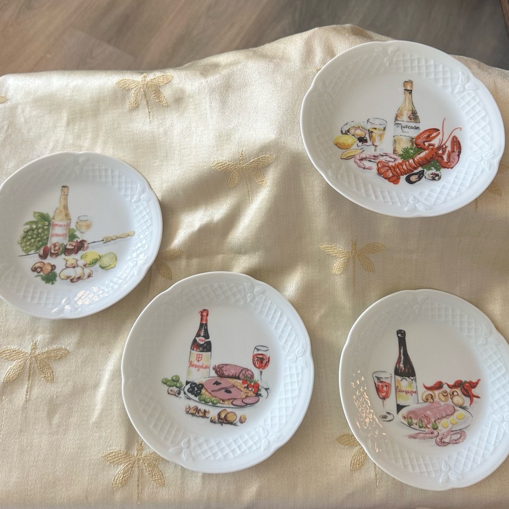 Philippe Deshoulieres Limoges France Set of 4 Wine & Cheese Cocktail Plates.
